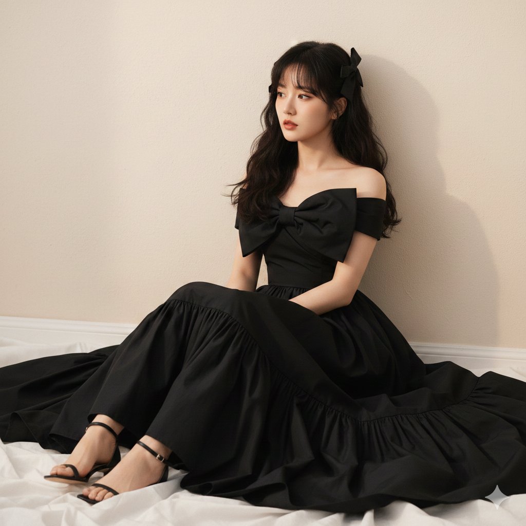 High-Fashion Editorial of Zhao Lusi in Black Bow Gown — output 1
