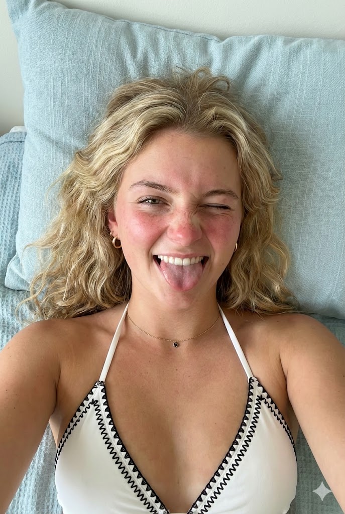 Overhead Winking Bikini Portrait Prompt — output 1
