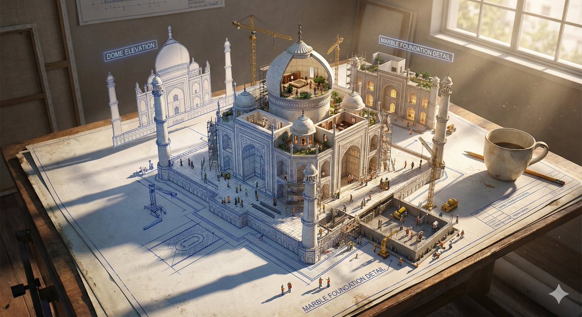 Infographic / Edu Visual - Epic 3D Architectural Blueprint Construction Scene — output 1