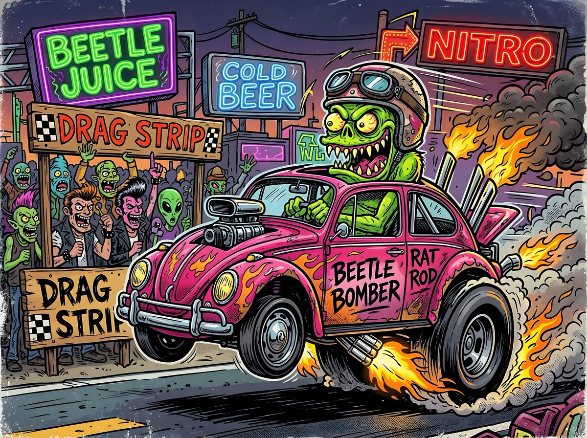 Comic / Storyboard - Cartoon Monster Rat Rod Drag Race — output 1