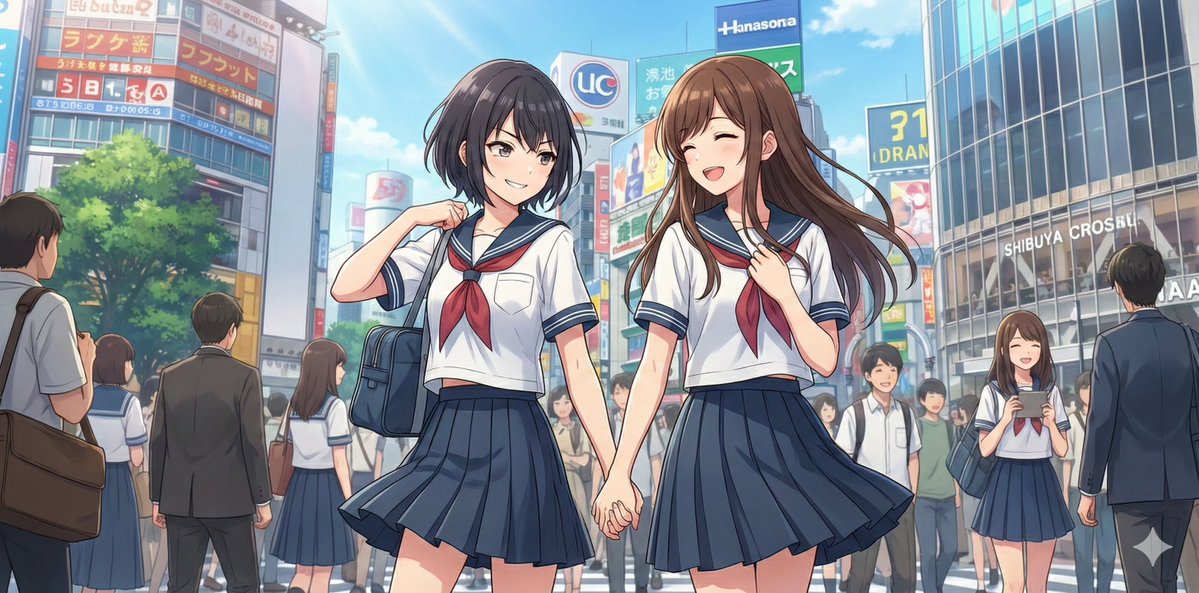 NanoBananaPro Image Generation Prompt: Two High School Girls in Shibuya — output 1