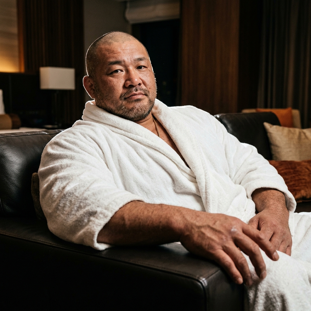 Profile / Avatar - Bald Character in Bathrobe Portrait — output 1