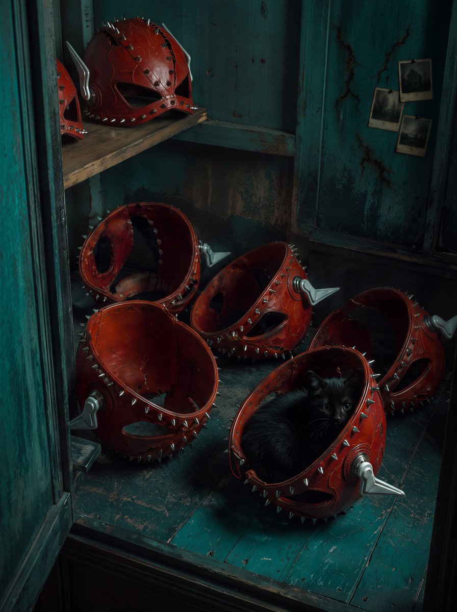 Product Marketing - Red Spiked Mask Cabinet Still Life — output 1