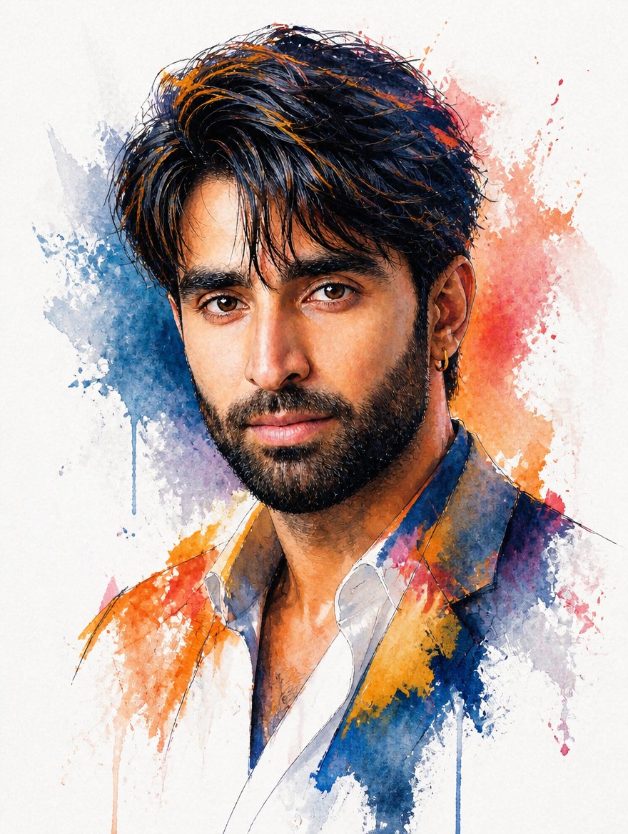 Profile / Avatar - Watercolor Mixed-Media Male Portrait — output 1