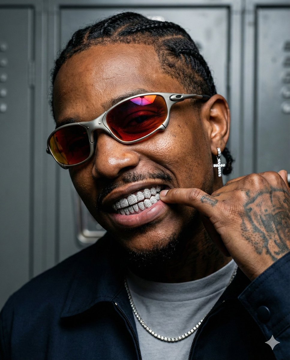 High-Contrast Sports Editorial Portrait with Grillz and Oakley — output 1