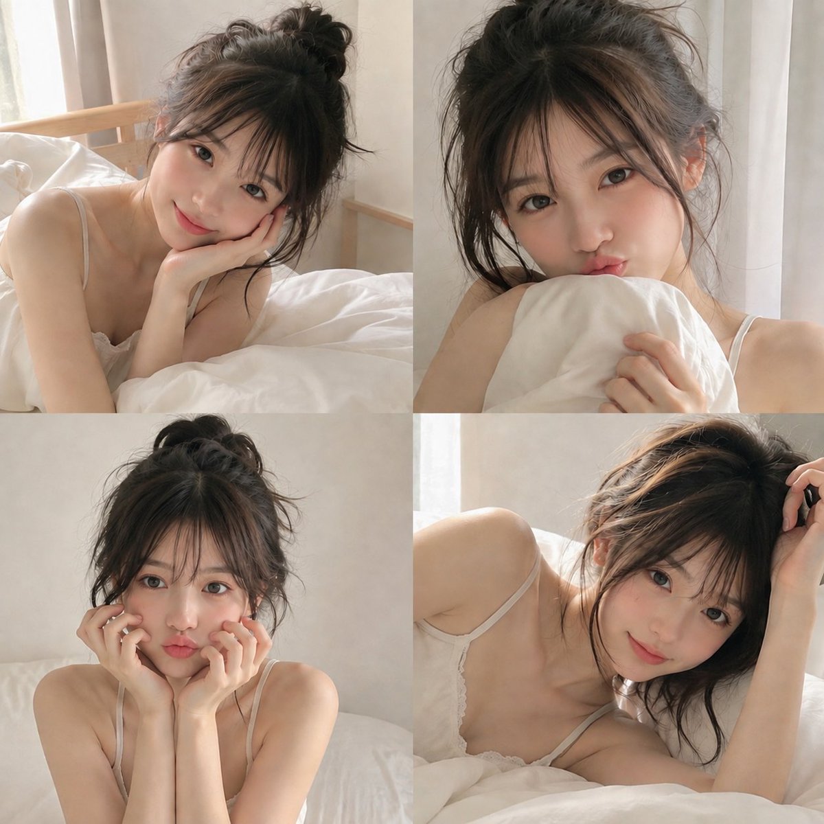 Profile / Avatar - Japanese Woman Cozy Bedroom Selfies Collage — output 1