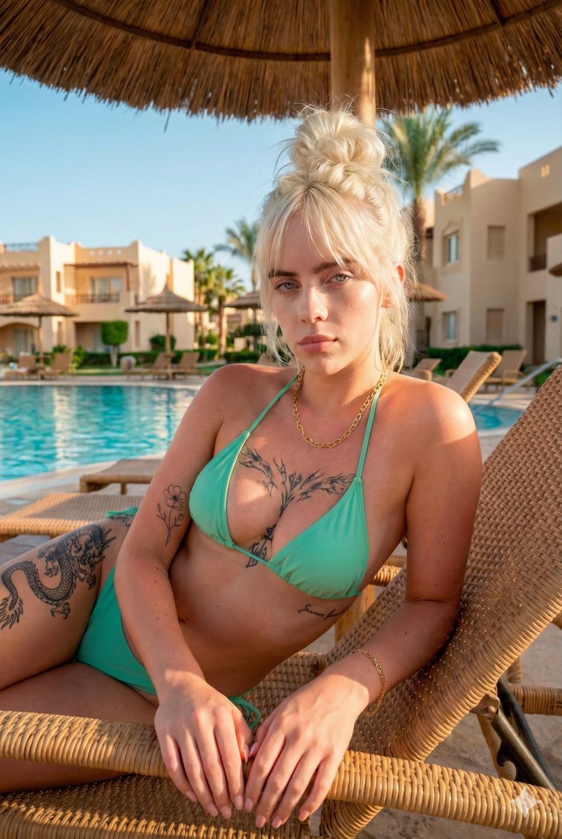 Social Media Post - Poolside paradise portrait with golden hour influence — output 1