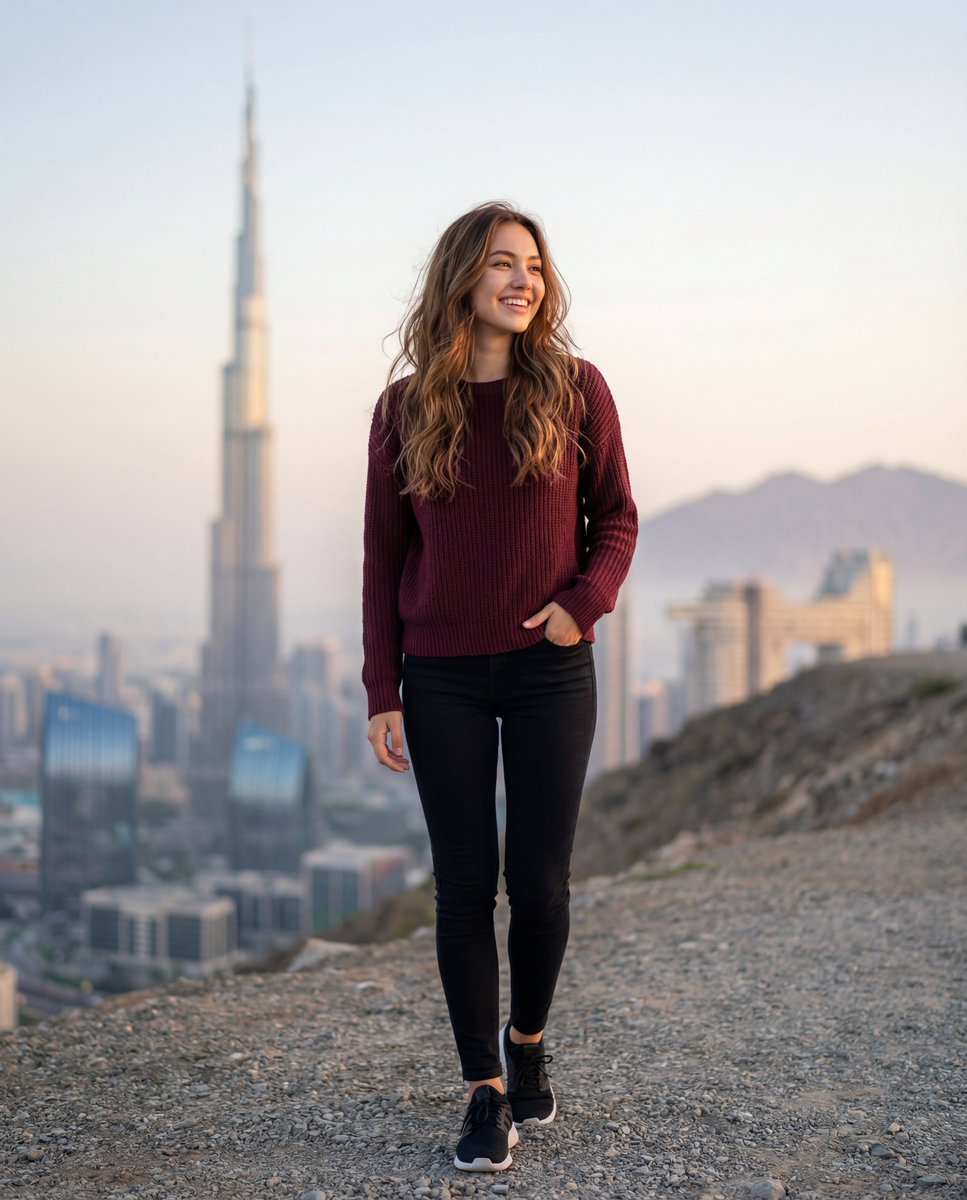 Social Media Post - Cinematic Lifestyle Portrait in Dubai with Bokeh — output 1