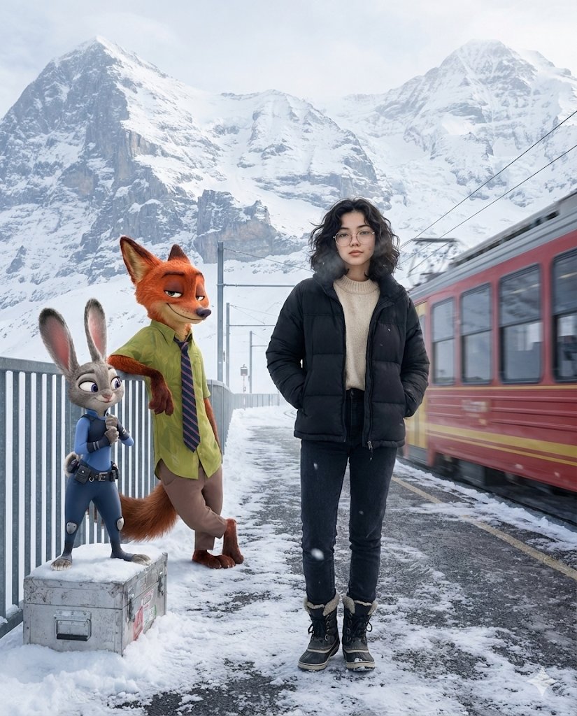 YouTube Thumbnail - Cinematic Alpine Travel Scene with Zootopia Characters Prompt — output 1