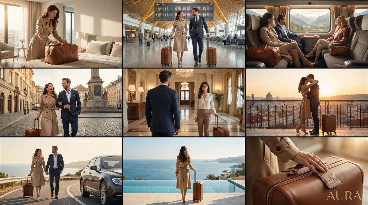 Comic / Storyboard - Commercial Ad Storyboard Prompt for Luxury Luggage — output 1