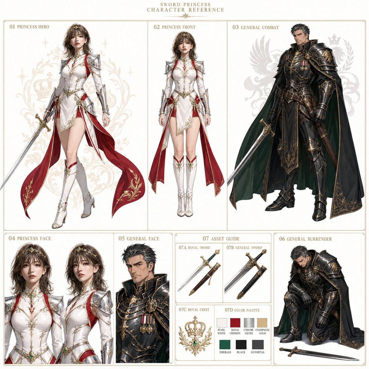 Comic / Storyboard - Sword Princess Character Reference Sheet — output 1