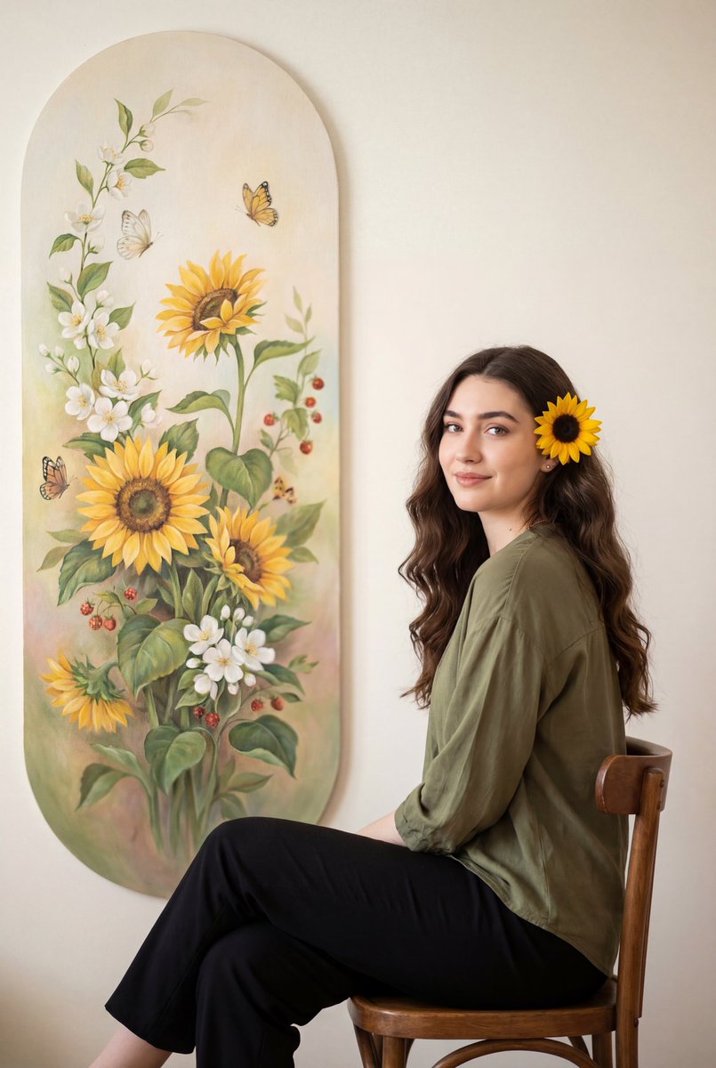 Product Marketing - Warm Botanical Portrait with Sunflower Art — output 1