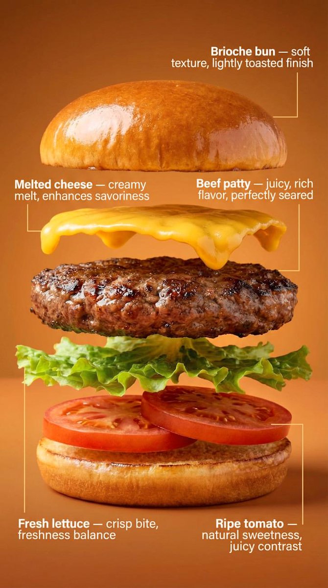 Infographic / Edu Visual - Exploded-View Burger Composition with Annotations — output 1