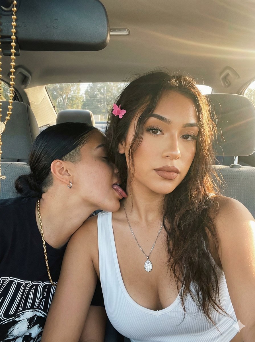 Profile / Avatar - Intimate Car Selfie with Two Women and Golden Hour Lighting — output 1