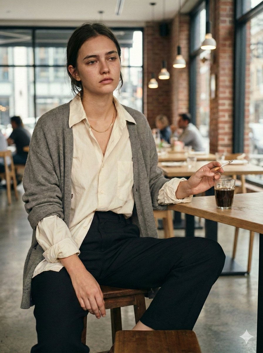 Cinematic Realism Cafe Portrait (JSON) — output 1