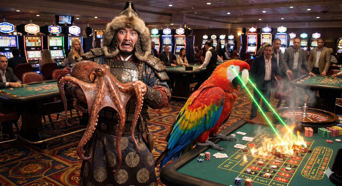 Game Asset - Surreal Casino vs Parrot Battle — output 1
