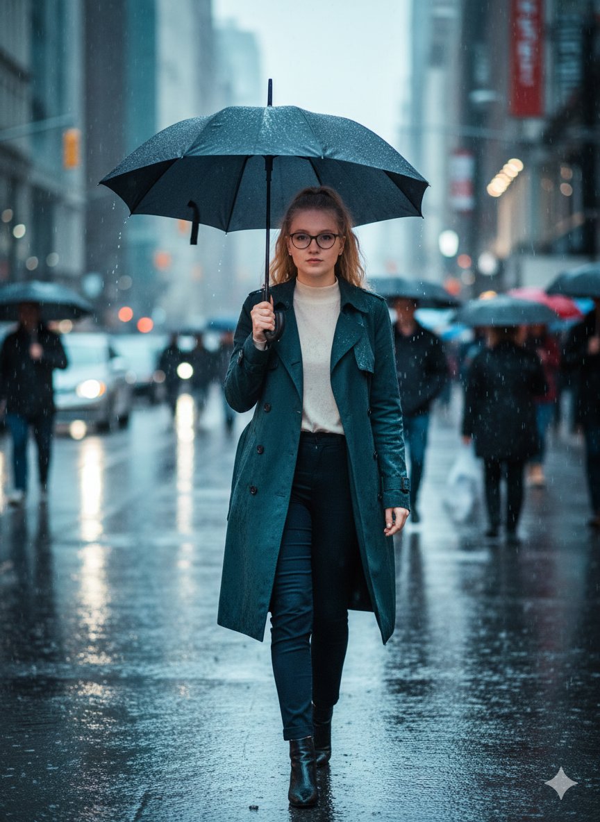 Cinematic Rainy Street Photo Prompt — output 1