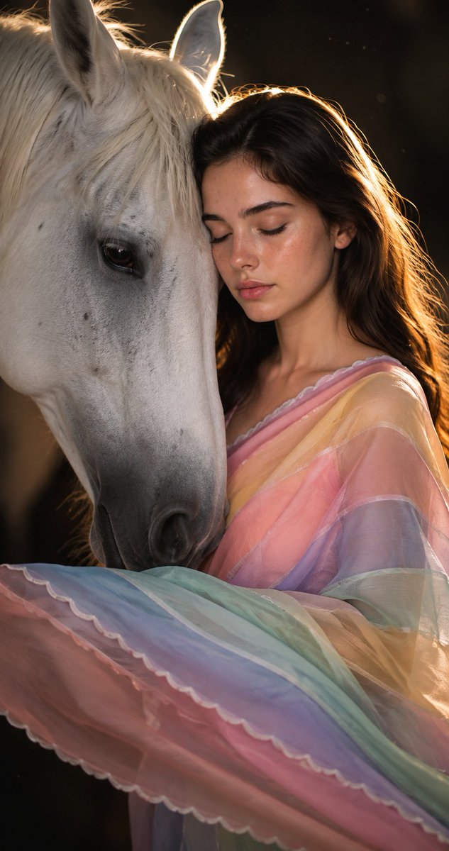 Product Marketing - Woman and White Horse Serene Portrait — output 1
