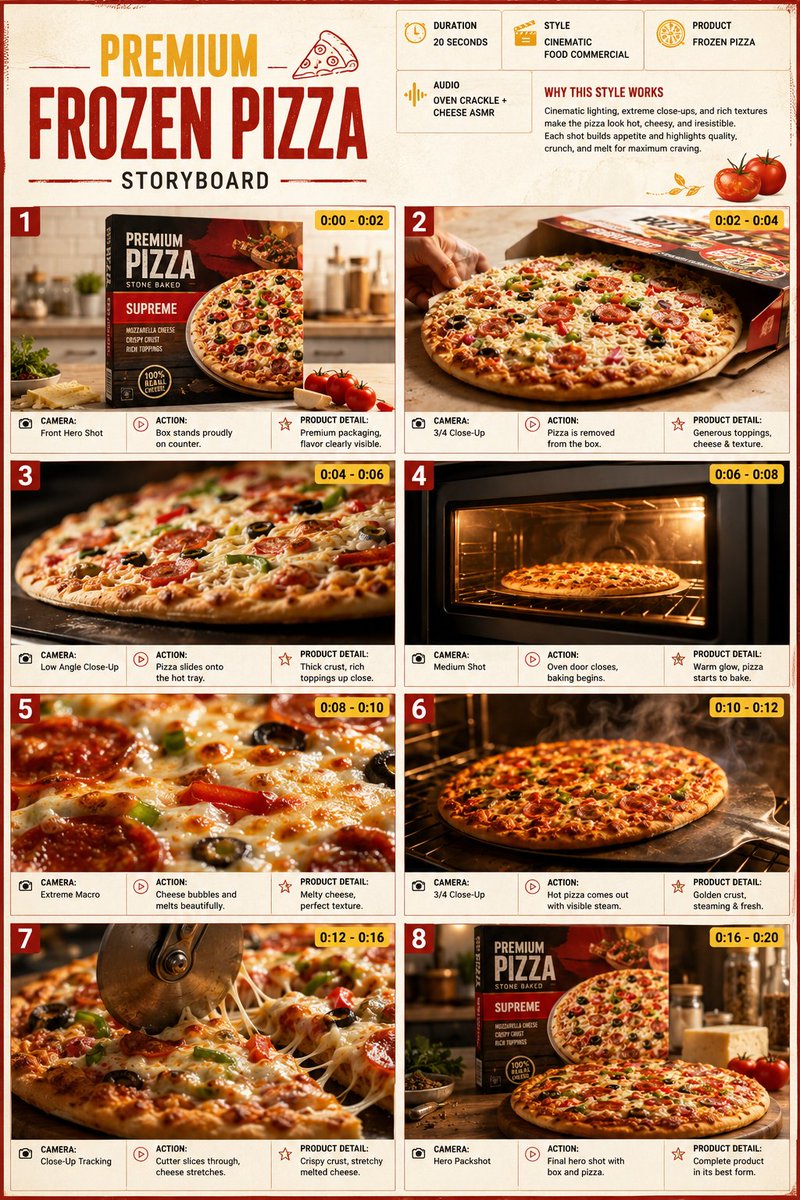 Comic / Storyboard - Frozen Pizza Commercial Storyboard — output 1