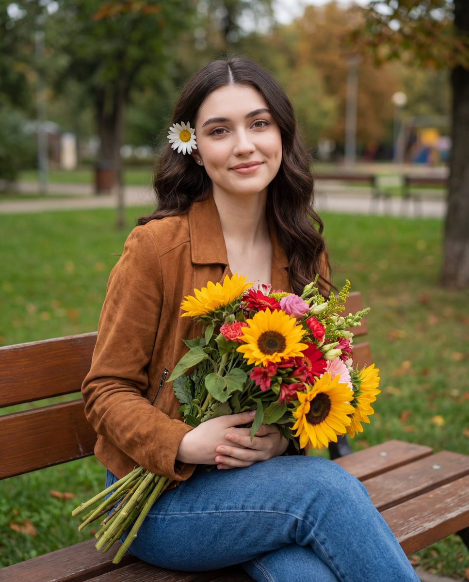Candid Autumnal Park Portrait with Bouquet — output 1