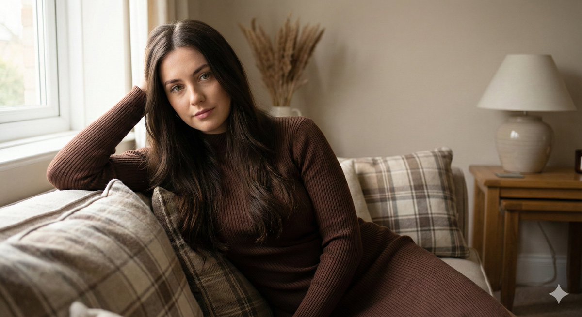 Cozy Lifestyle Editorial Portrait on Sofa — output 1