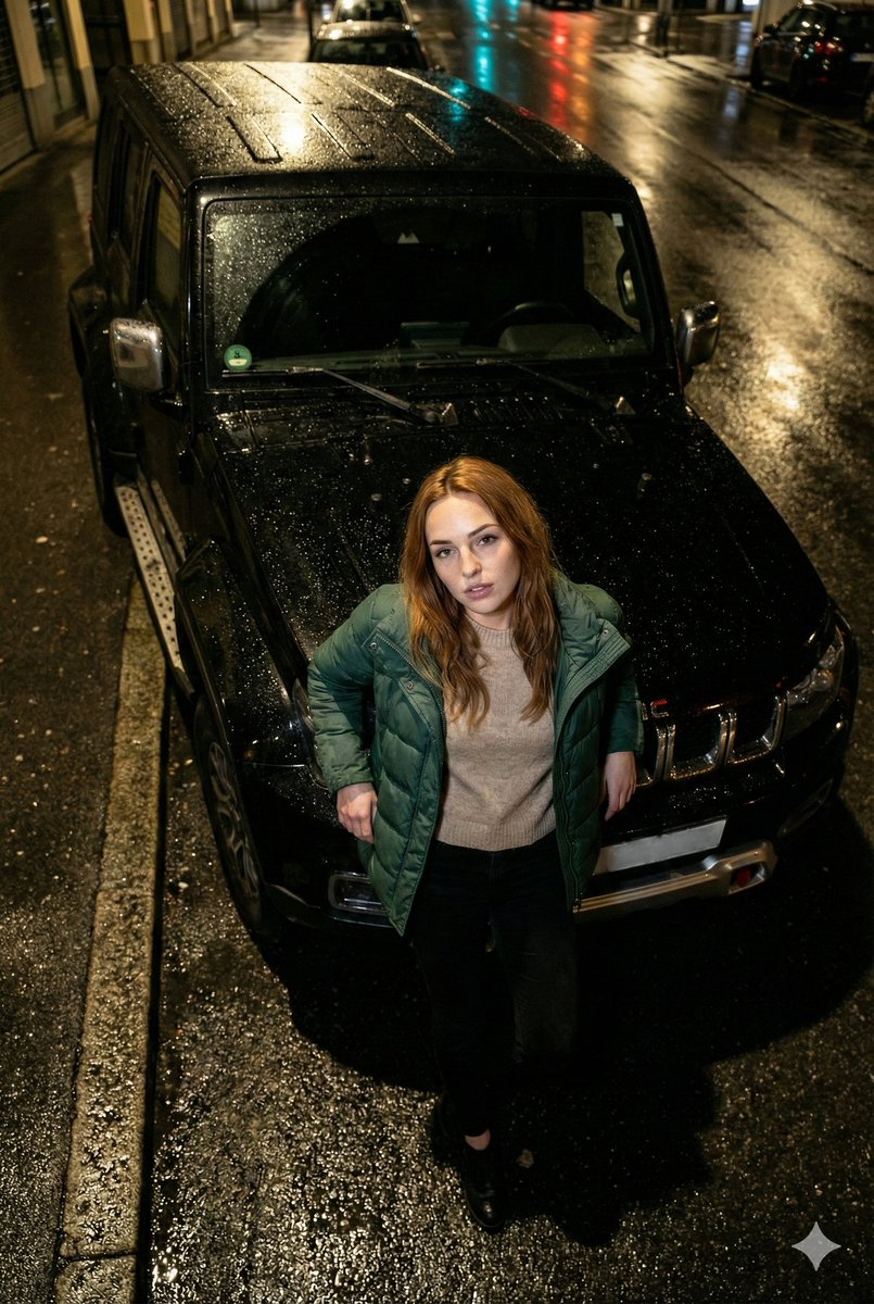 High-Angle Flash Photo on SUV Hood at Night — output 1