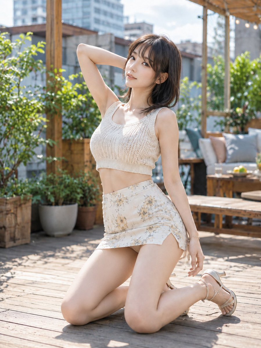 Social Media Post - Rooftop Terrace Knit Top Outfit — output 1