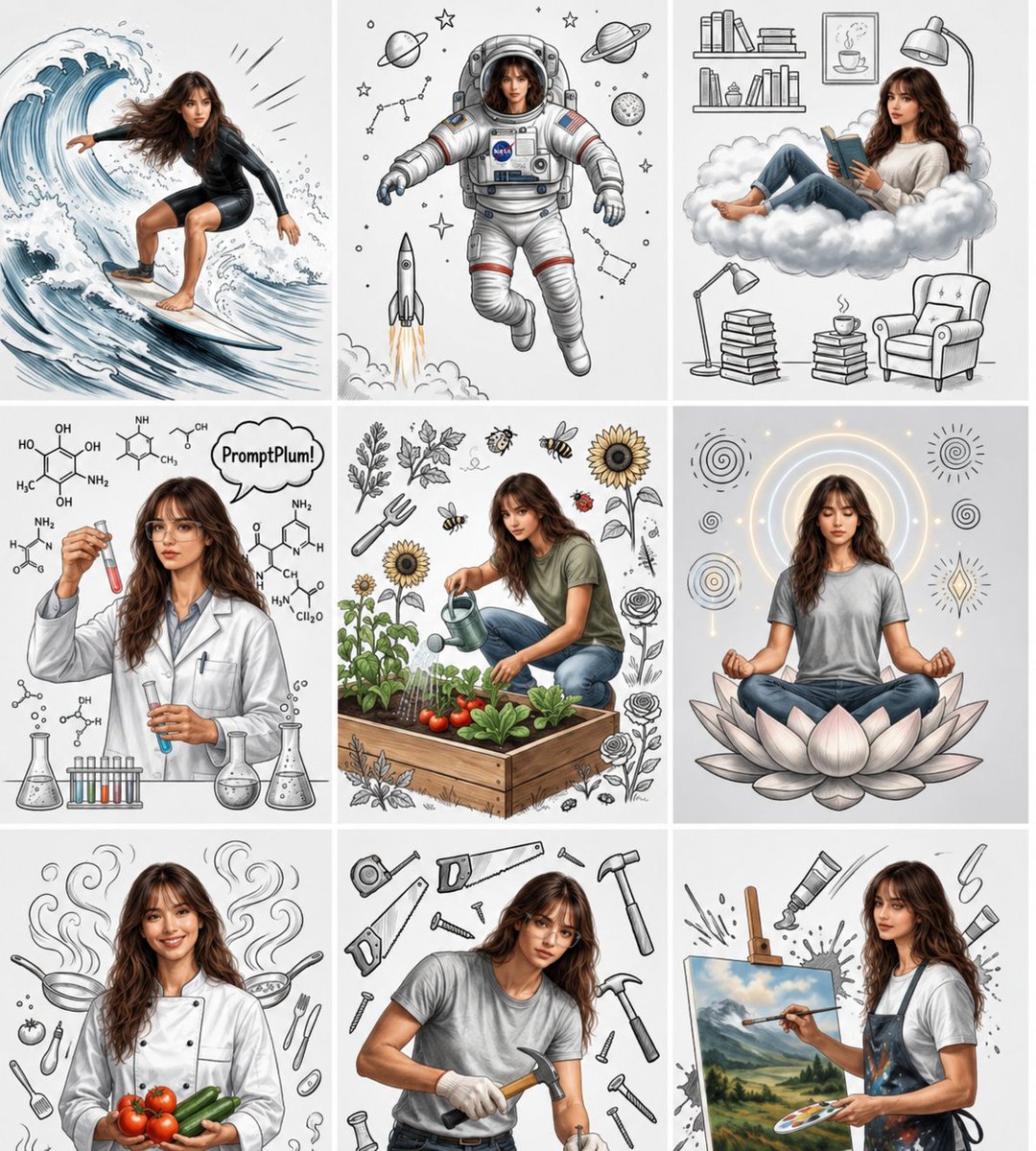 Comic / Storyboard - Consistent Character Nine-Panel Illustration Collage — output 1