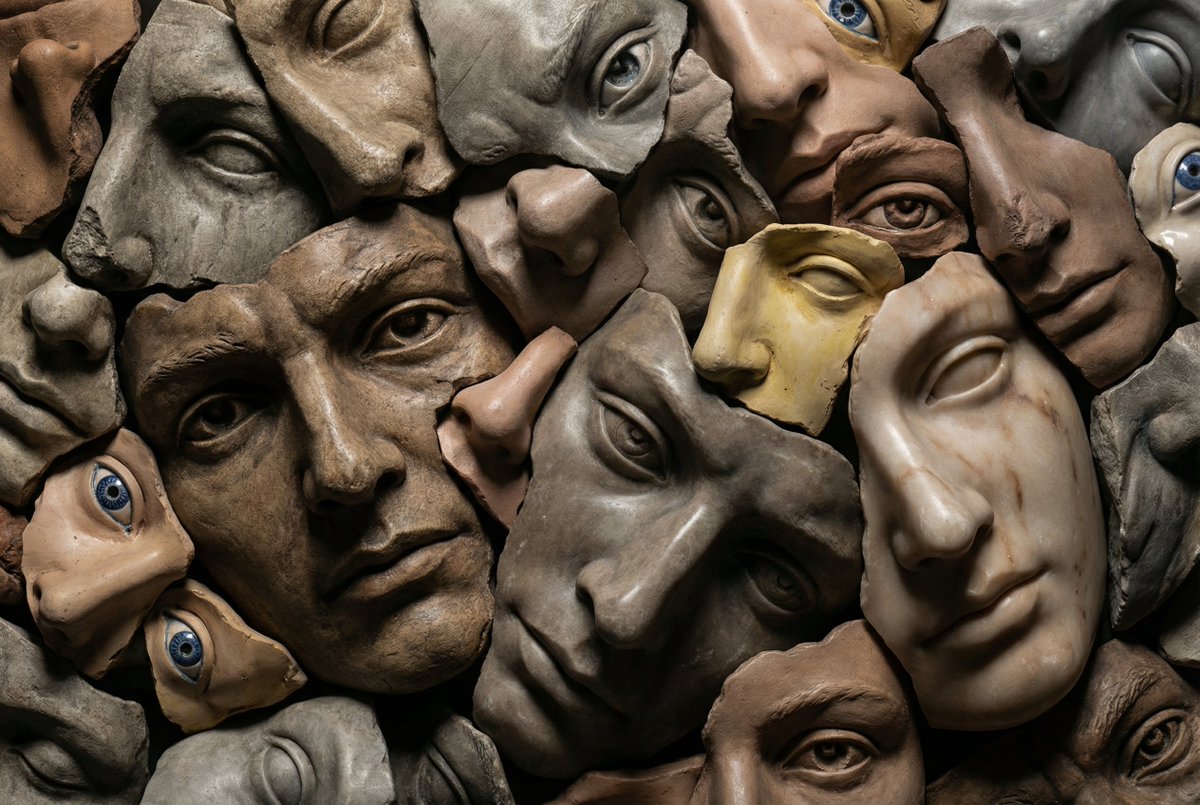 Hyperrealistic Sculptural Collage of Fragmented Faces — output 1