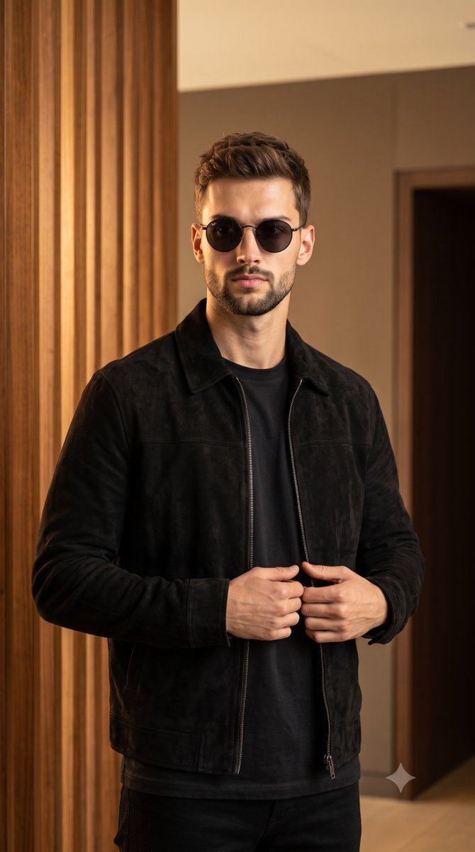 Product Marketing - Luxury Menswear Suede Jacket Editorial — output 1
