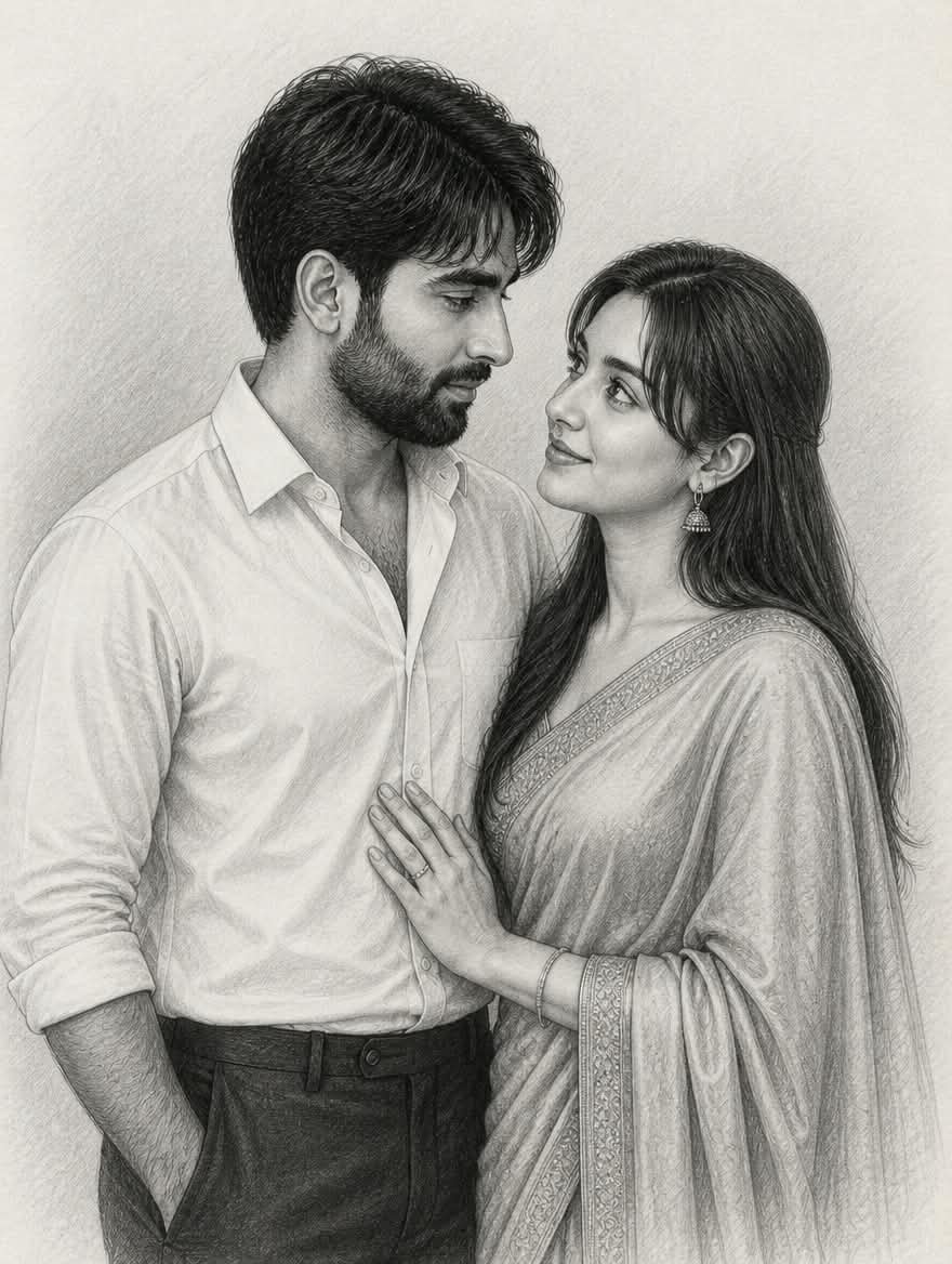 Social Media Post - Romantic Couple Graphite Sketch — output 1