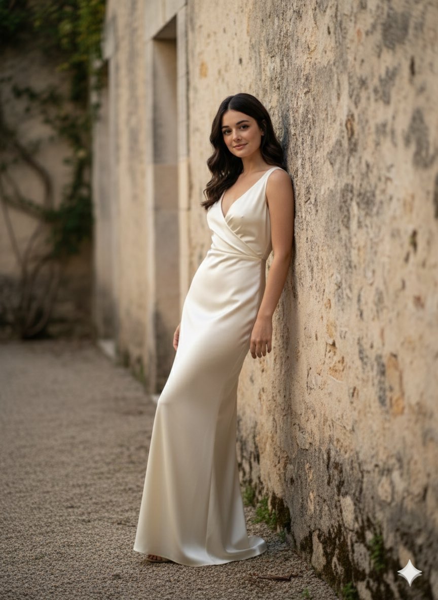 Quiet Luxury Fashion Portrait in a Courtyard Garden — output 1