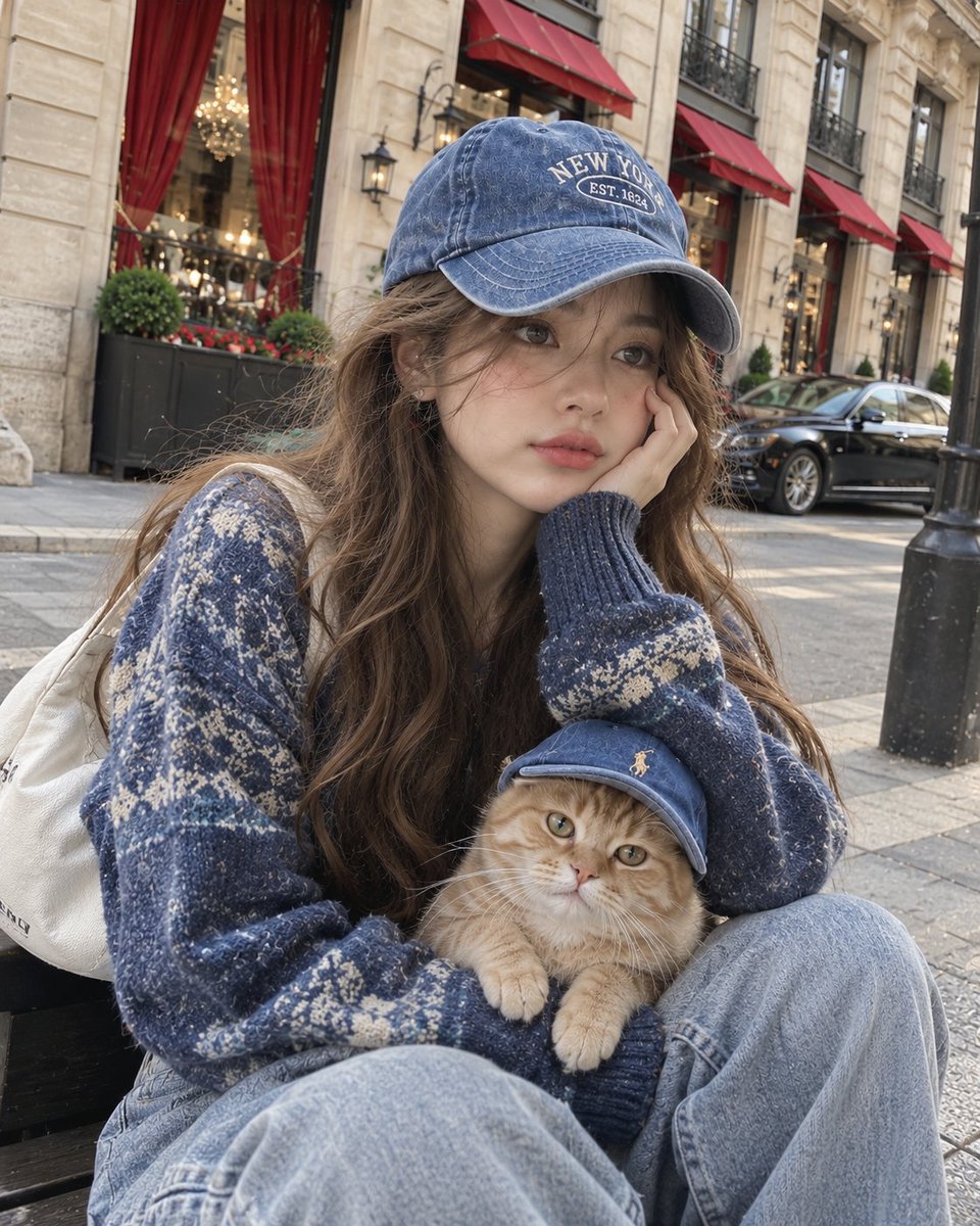 Profile / Avatar - Street Selfie with Cat in Matching Cap — output 1
