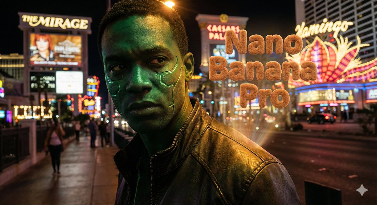YouTube Thumbnail - Hyper-realistic portrait with vibrant green skin on the Las Vegas Strip — output 1