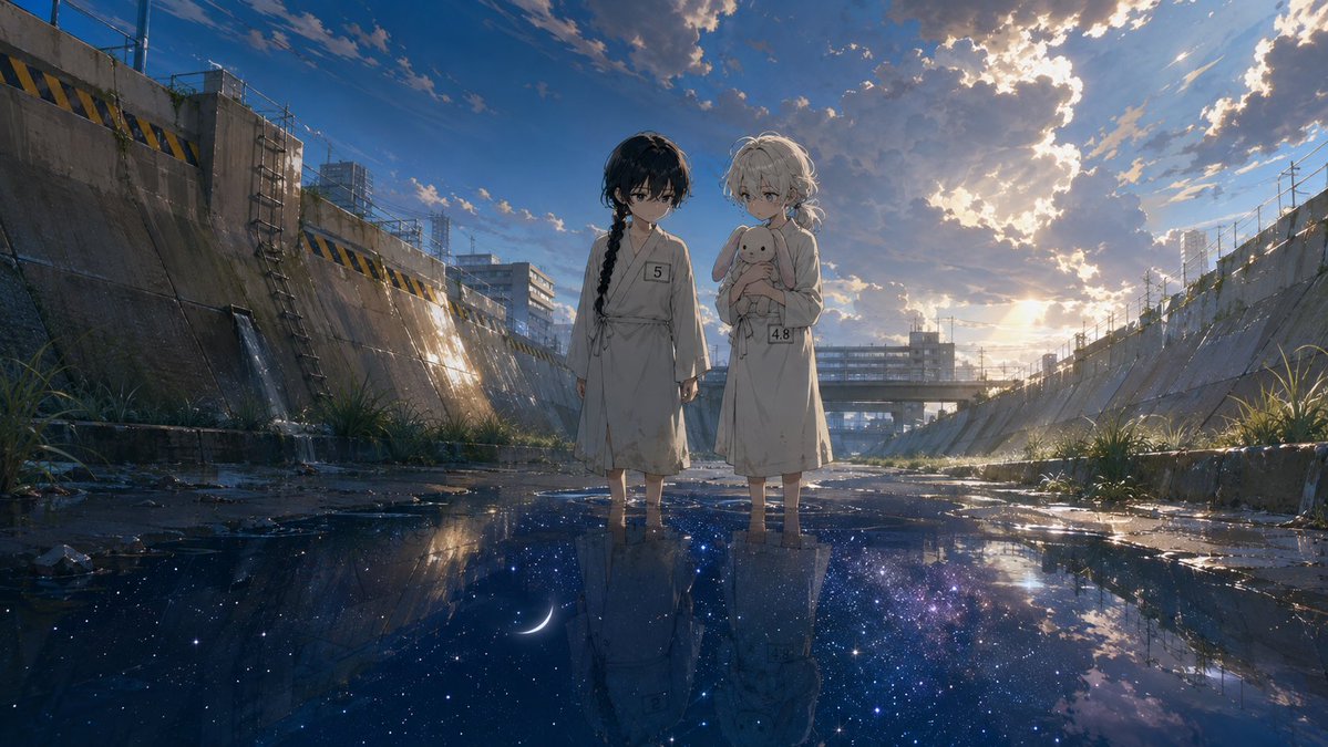 Comic / Storyboard - Anime Girls in Starry Flooded Canal — output 1