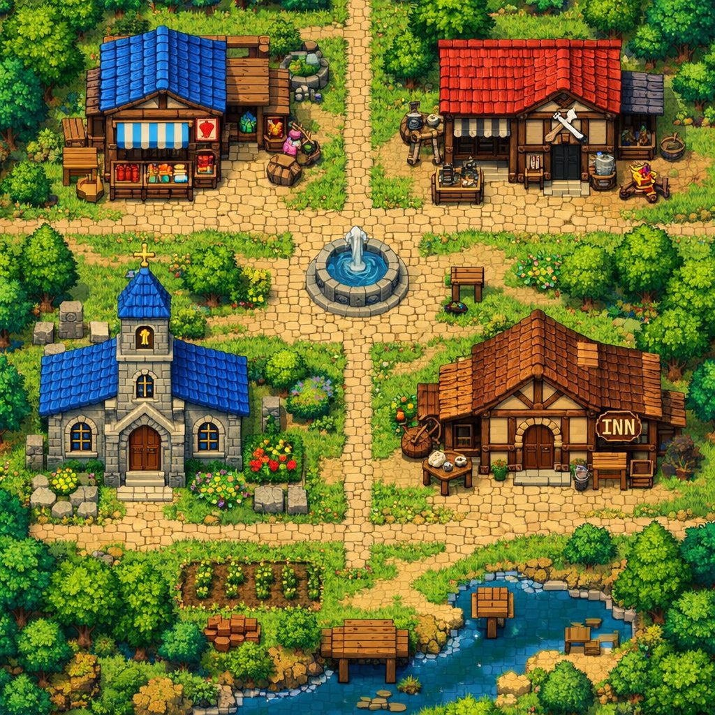 Game Asset - 2D Pixel Art Village Map Prompt (ChatGPT) — output 1