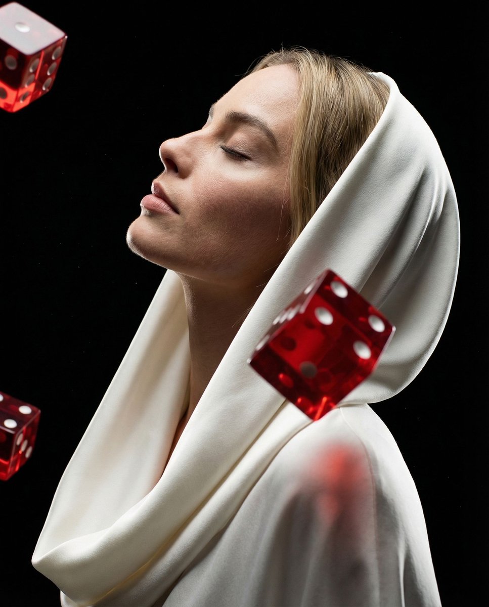 Product Marketing - Surreal Profile Portrait with Floating Dice — output 1