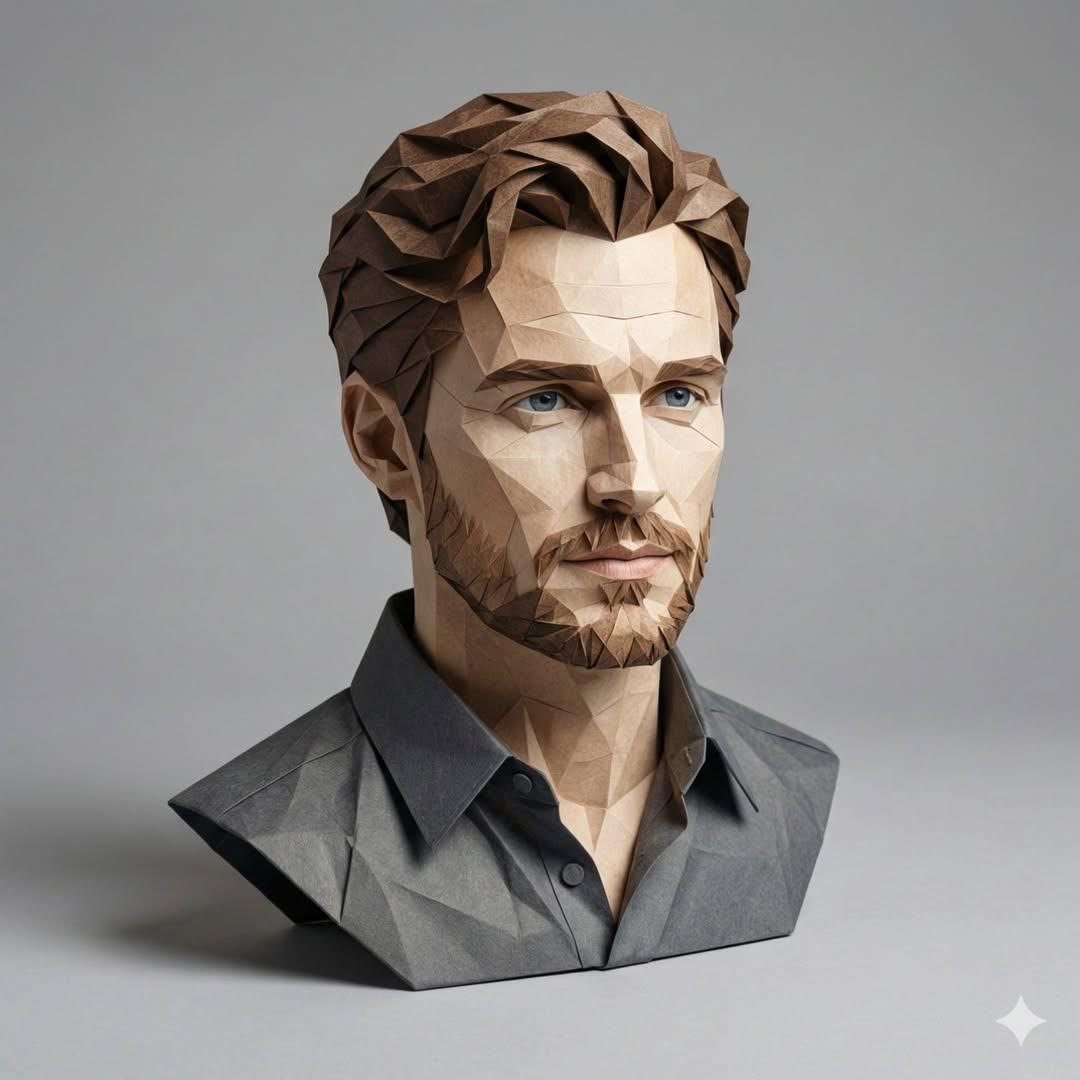 3D Paper-Craft Portrait with Low-Poly Aesthetic — output 1