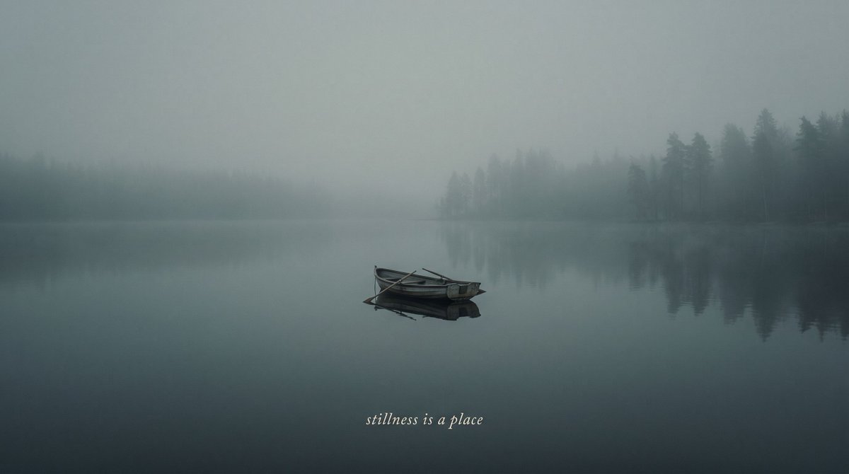 Social Media Post - Misty Lake Rowboat with Text Caption — output 1