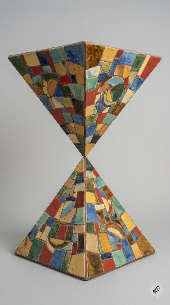 Conceptual Art Prompt: Upside Down Ceramic Pyramid — output 1