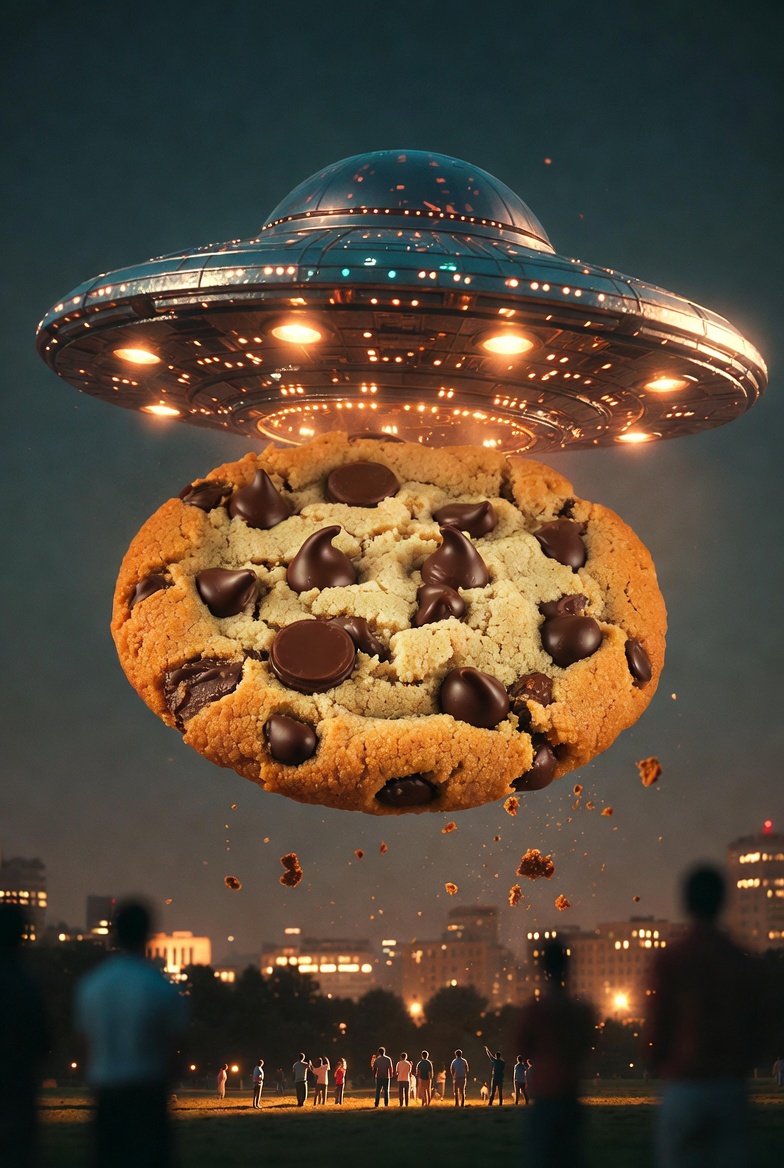 Sci-Fi Encounter with Giant Floating Cookie — output 1