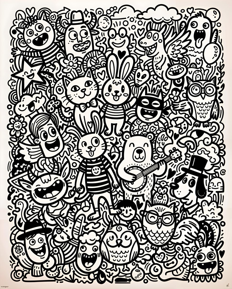 Comic / Storyboard - Black and White Whimsical Doodle Art — output 1