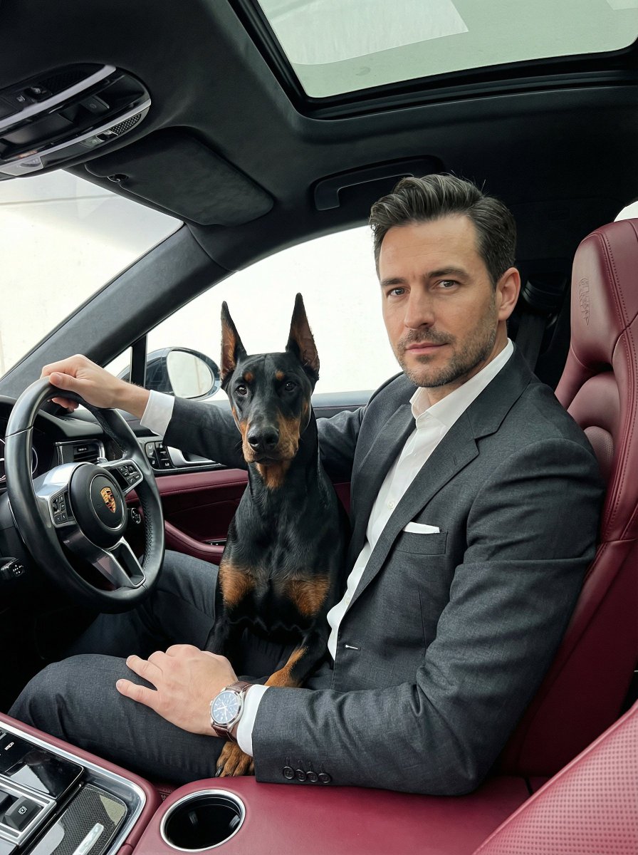Luxury Car Portrait with Doberman — output 1