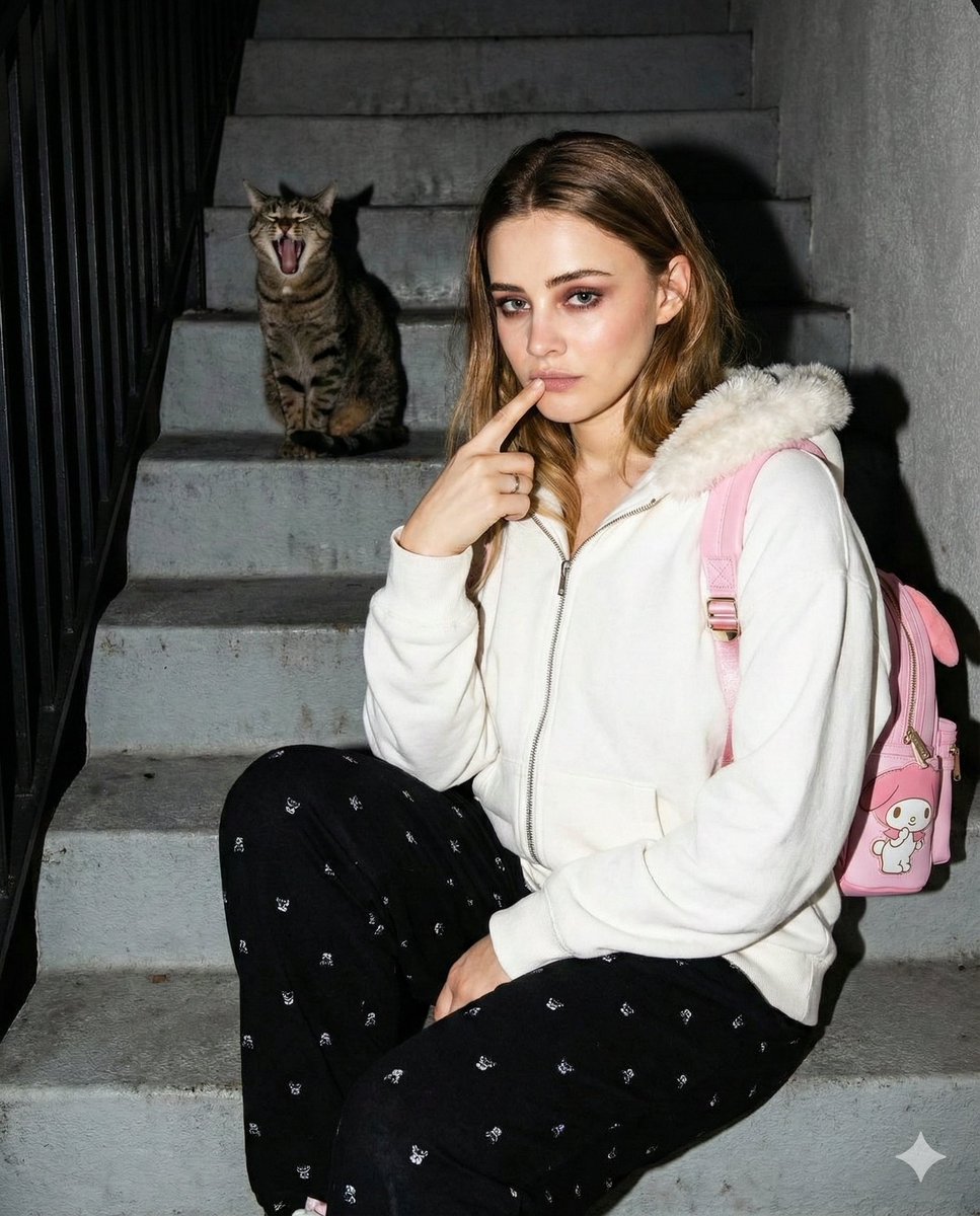 Candid Gen Z Street Style Photo with Hidden Cat — output 1