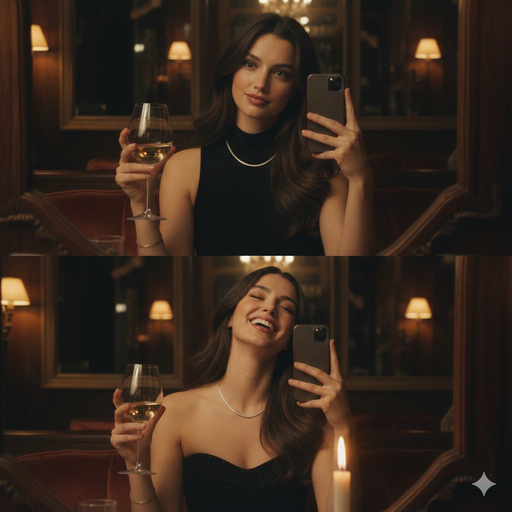 Ultra-Photorealistic Mirror Selfie in an Upscale Vintage Bistro — output 1