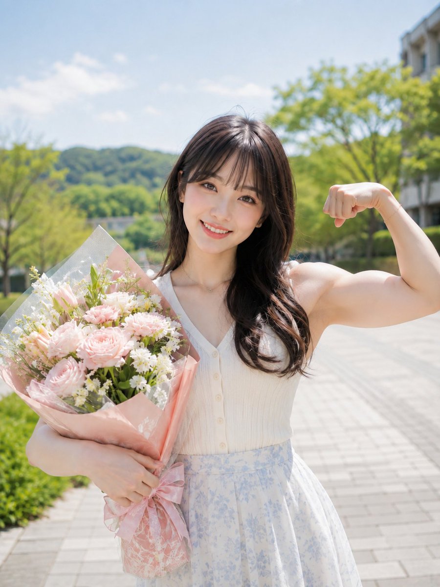 Profile / Avatar - Smiling Woman with Bouquet and Bicep Flex — output 1
