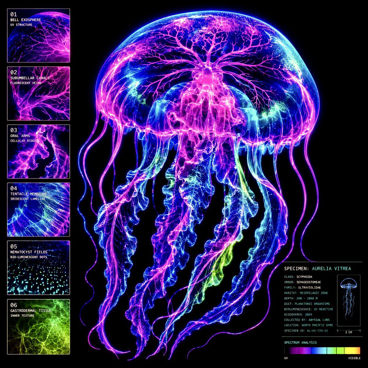 Infographic / Edu Visual - Neon Jellyfish Scientific Specimen — output 1