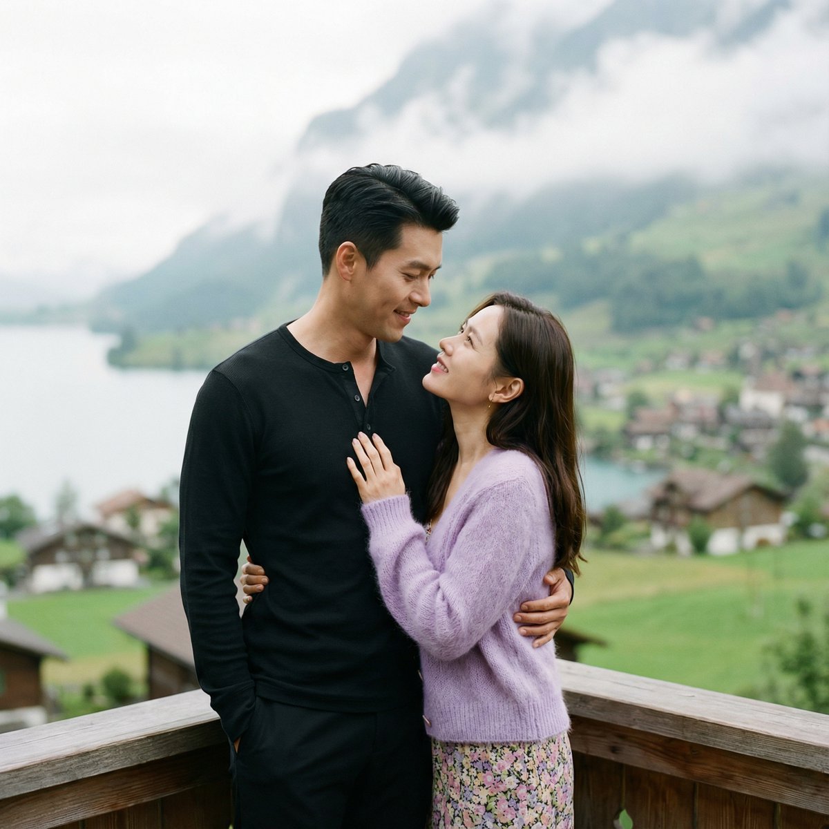 K-Drama Romantic Lakeside Embrace Prompt — output 1
