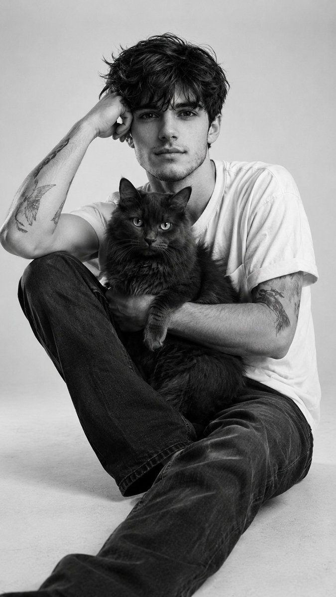 Profile / Avatar - Black and White Studio Portrait with Pet — output 1