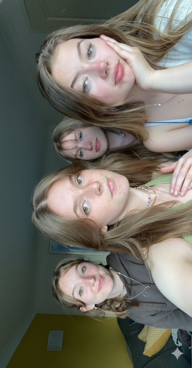 Candid Bedroom Selfie of Three Freckled Girls — output 1